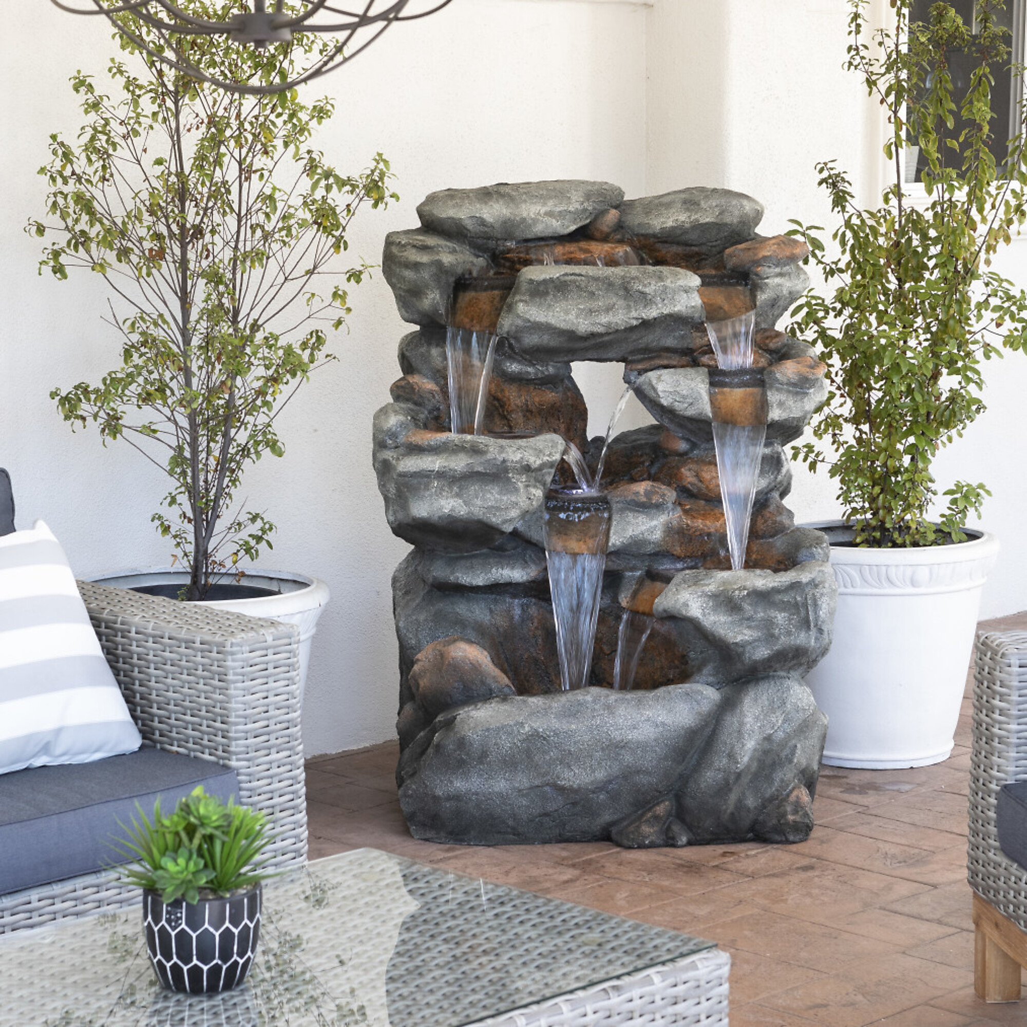 Alpine Corporation, 5 Tier Rock Formation Fountain with LED Lights, Volts 120 Power Cord Length 9.5 ft, Model# WIN1068